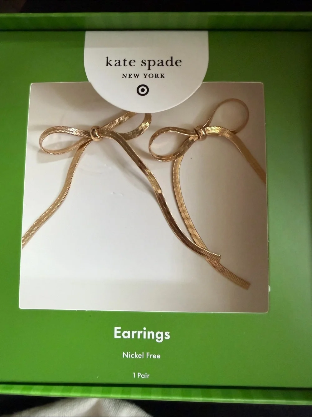 New In Box Kate Spade X Target Gold Ribbon Earrings - Picture 3 of 3